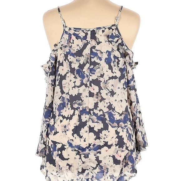 Sun & Sam purple and gray off shoulder ruffle floral top size small - Picture 2 of 7